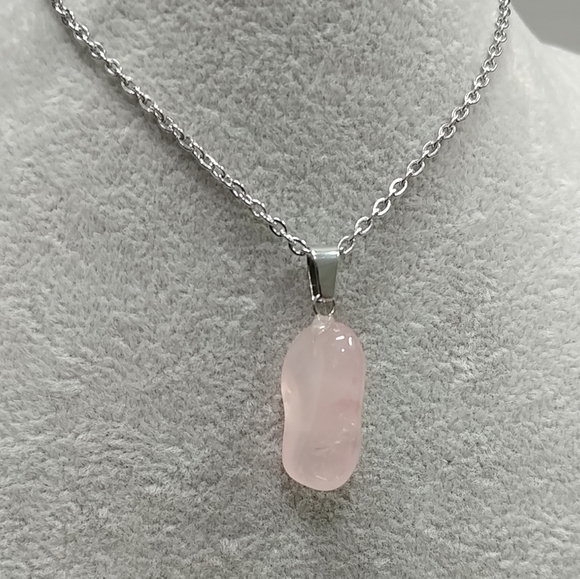 Rose Quartz Necklace Natural Gemstone Crystal Pendant Stainless-Steel Chain 20" - Picture 10 of 17